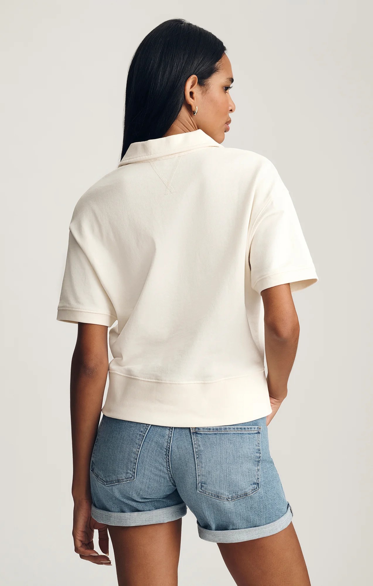 HALF ZIP SHORT SLEEVE SWEATSHIRT IN WHISPER WHITE - Image 4