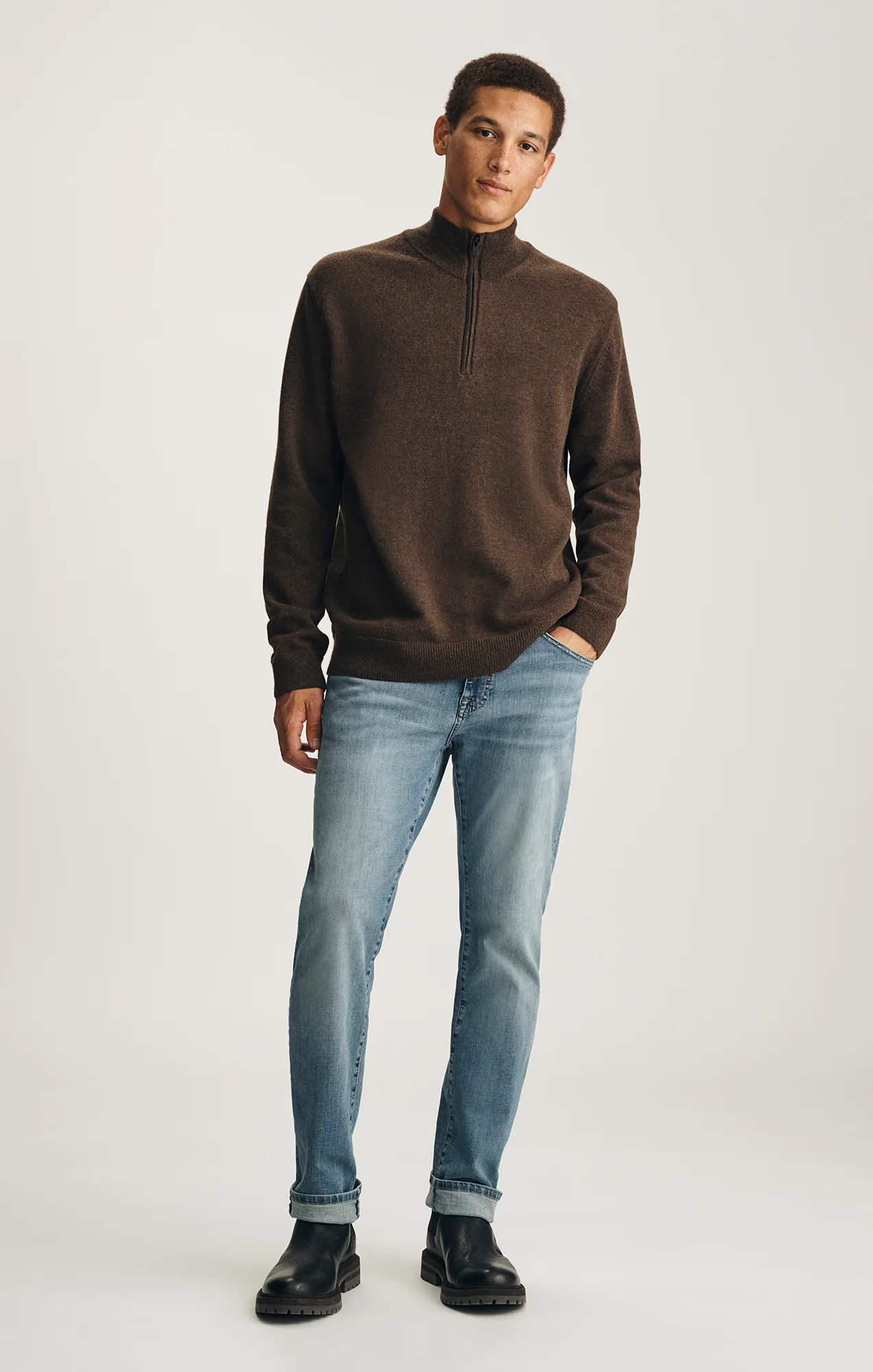 HALF ZIP SWEATER IN SEAL BROWN - Image 3