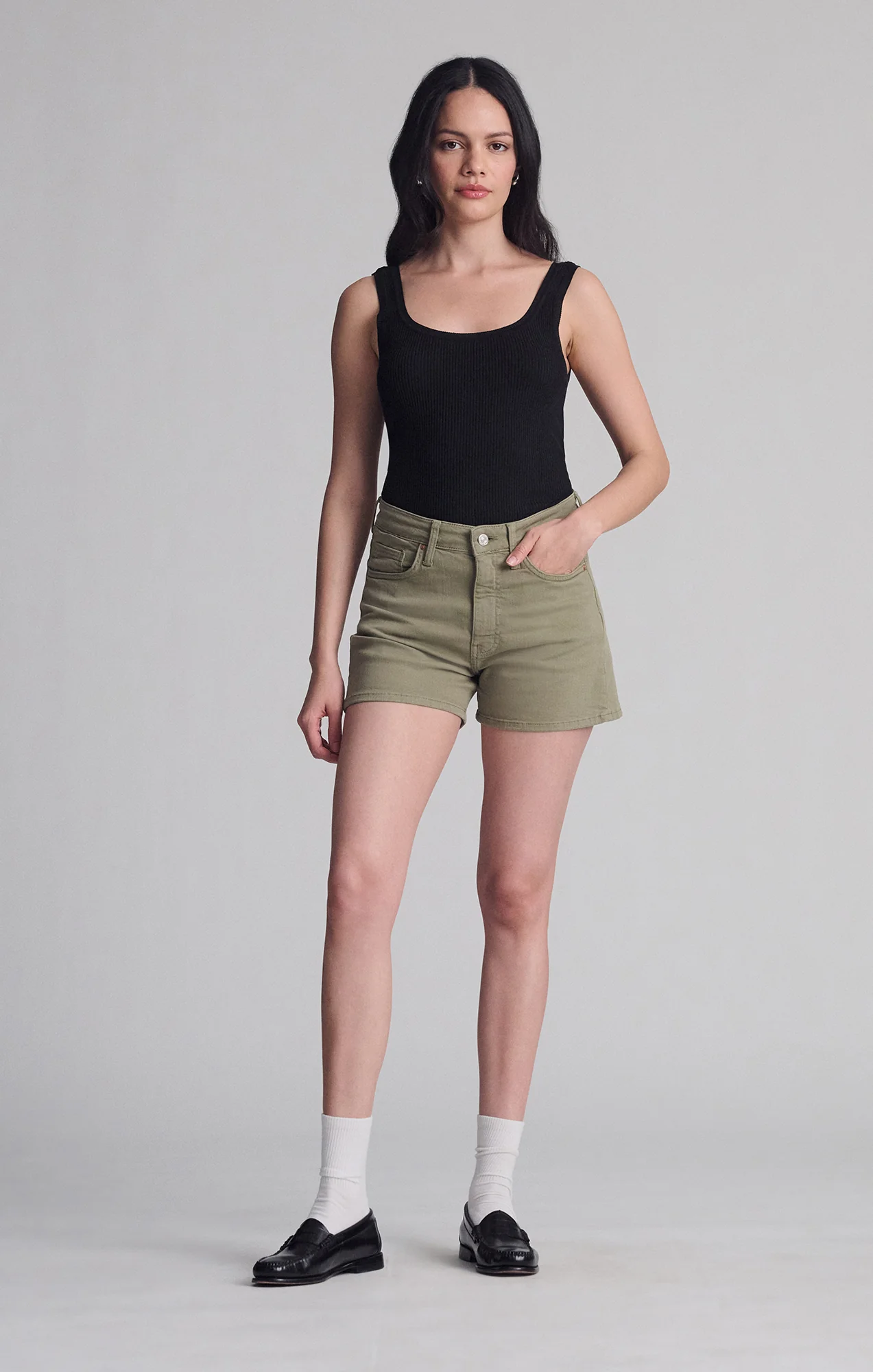 HEIDI STRAIGHT LEG SHORTS IN GREEN FLEX BLUE - Image 2