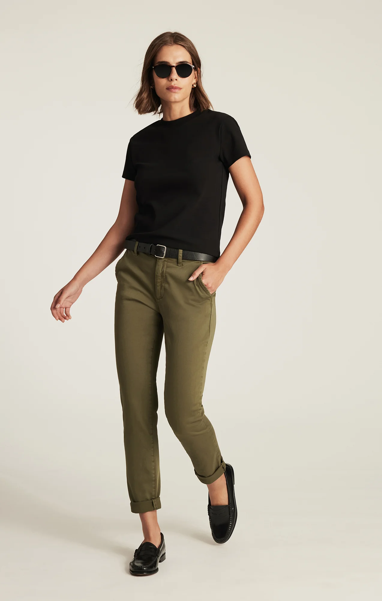 KATHLEEN SLIM BOYFRIEND CHINO IN DARK OLIVE CASUAL TWILL