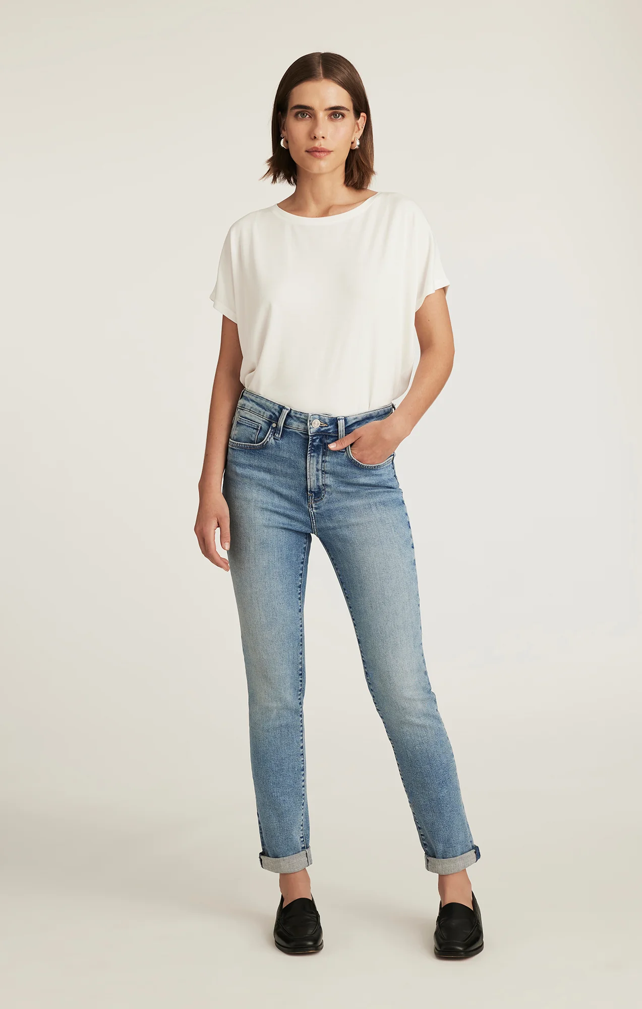 KATHLEEN SLIM BOYFRIEND IN LIGHT BRUSHED FLEX BLUE