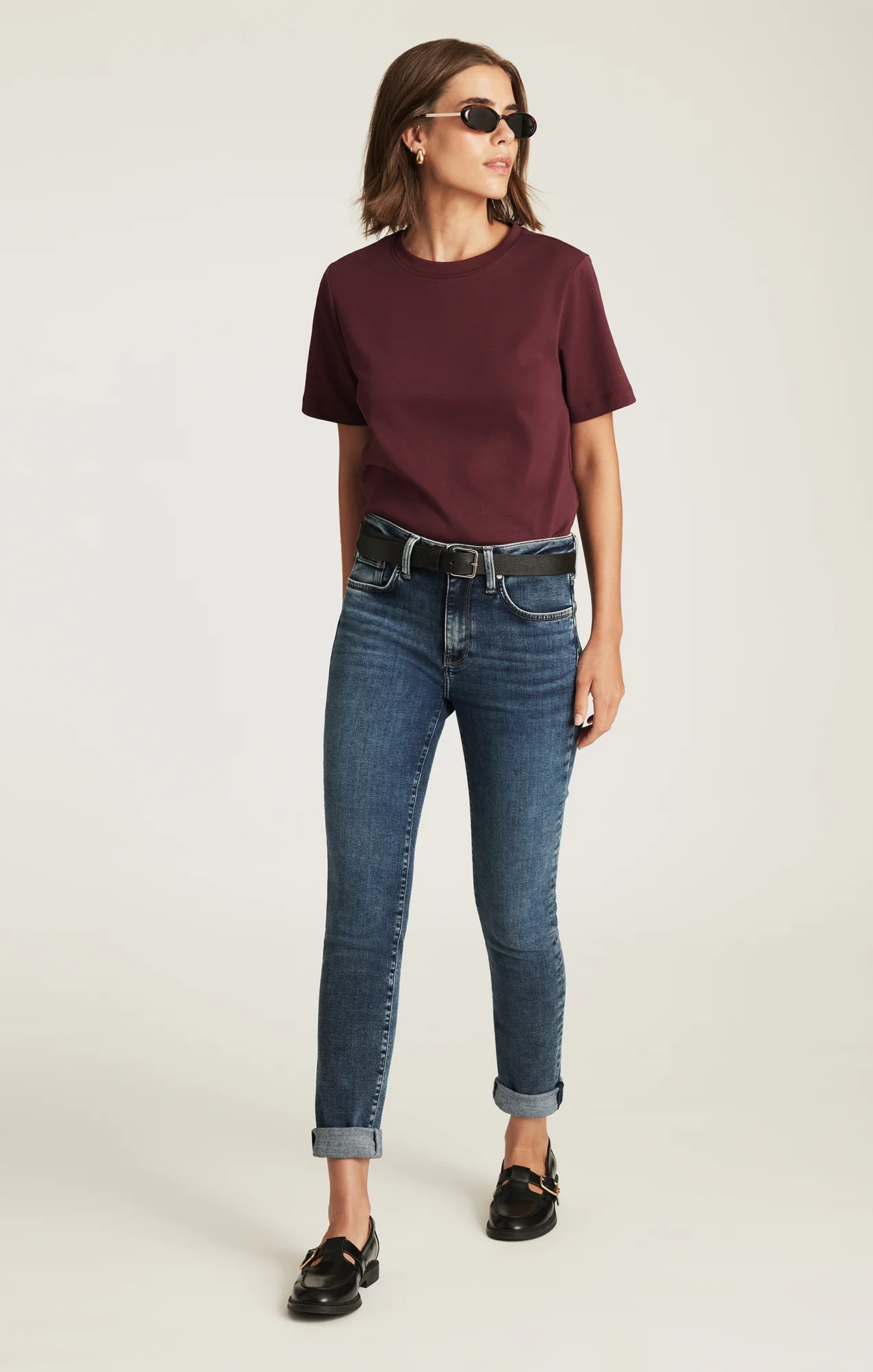 KATHLEEN SLIM BOYFRIEND IN USED BRUSHED FEATHER BLUE