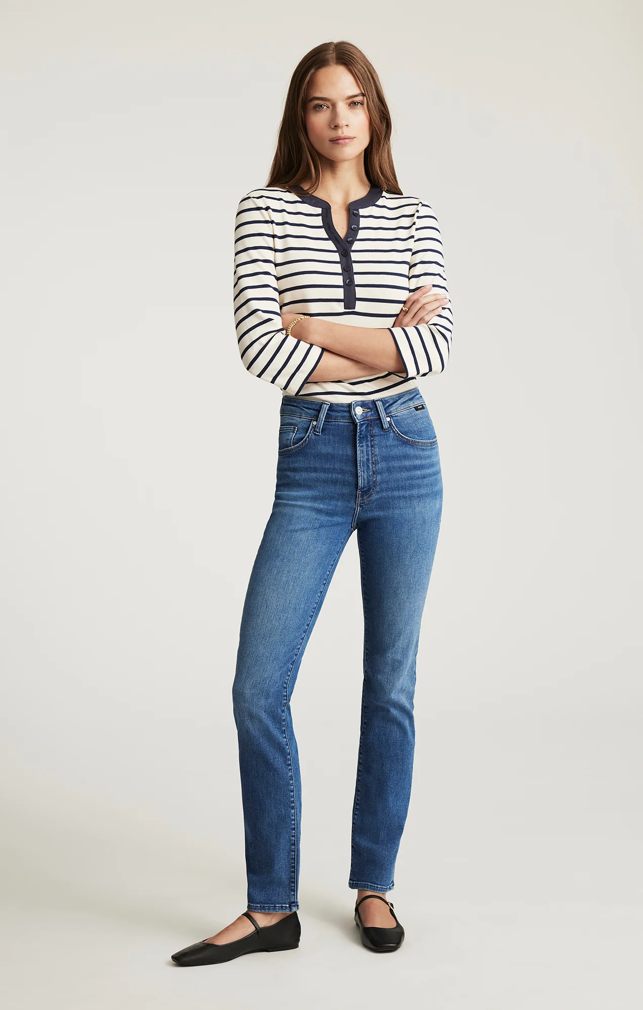 KENDRA STRAIGHT LEG IN MID BRUSHED FLEX BLUE