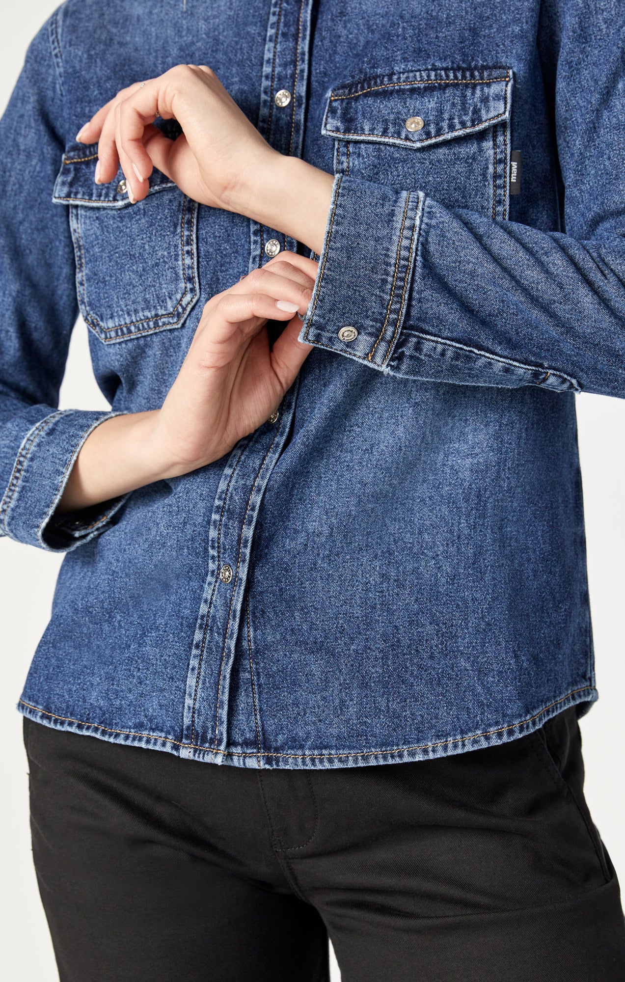 LEVIN SEMI-FITTED DENIM SHIRT IN DARK BLUE DENIM - Image 7