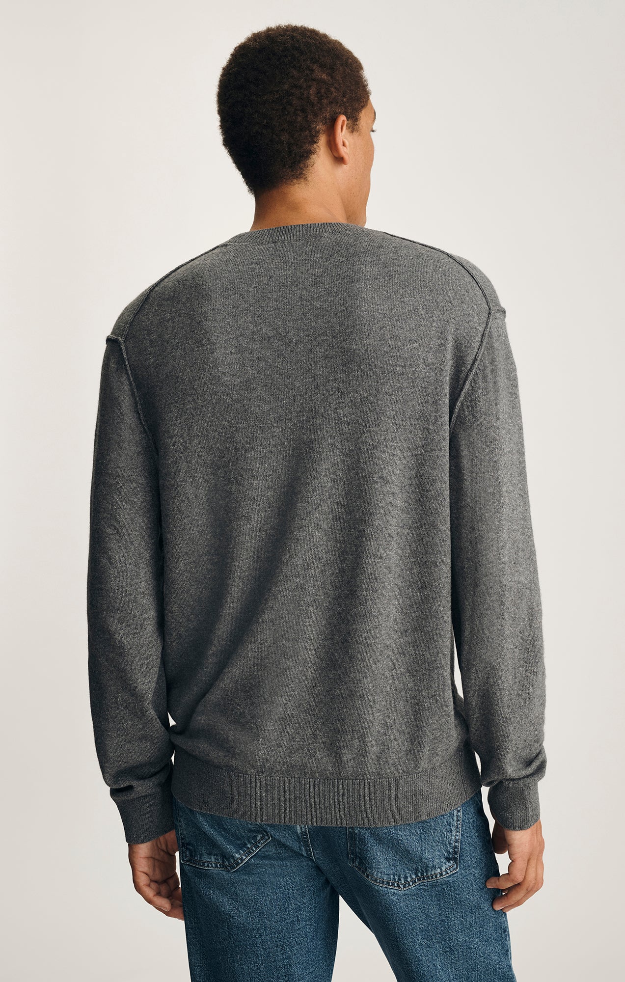 LONG SLEEVE CREW NECK SWEATER IN GREY MELANGE - Image 3
