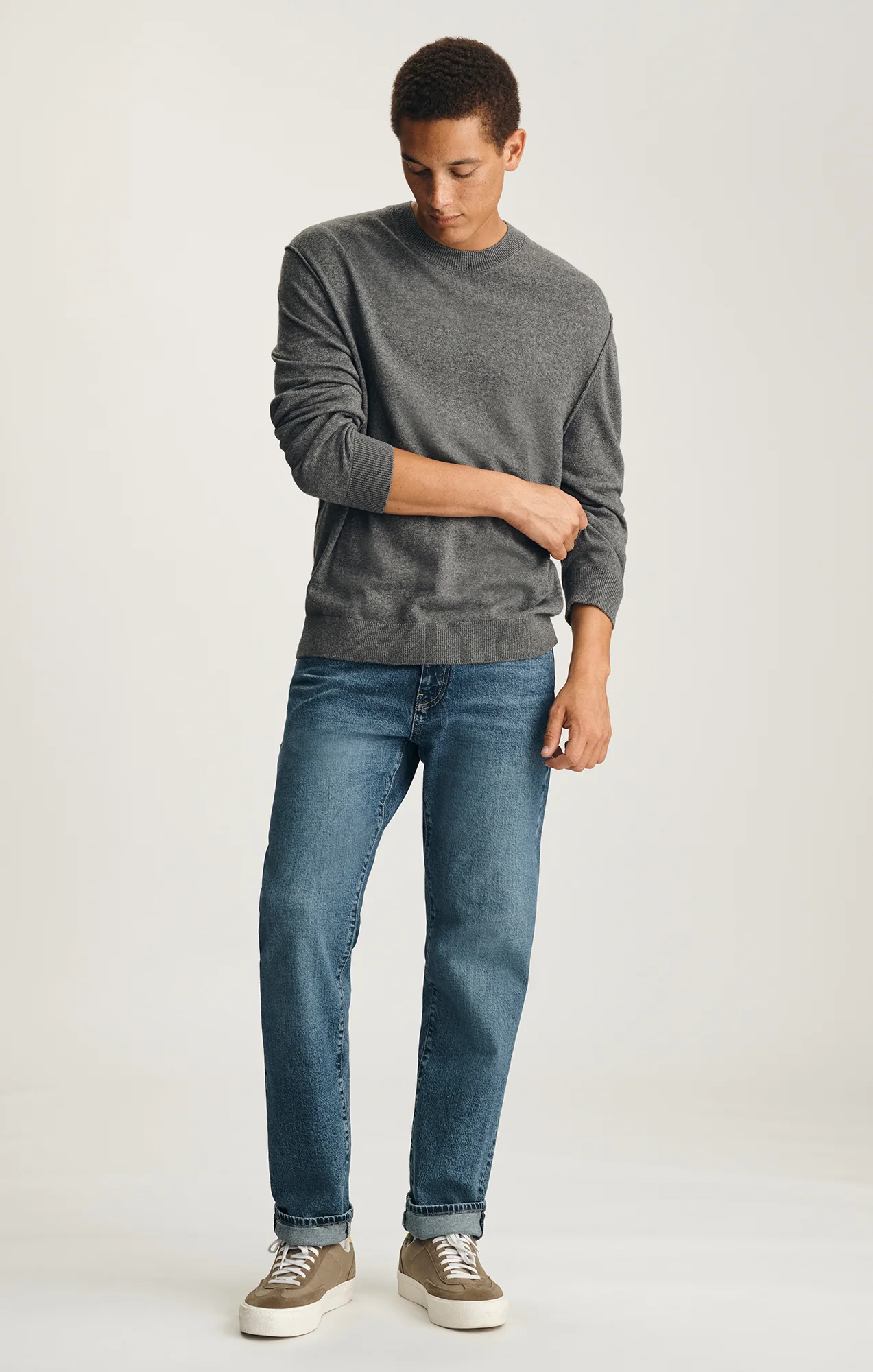 LONG SLEEVE CREW NECK SWEATER IN GREY MELANGE - Image 4