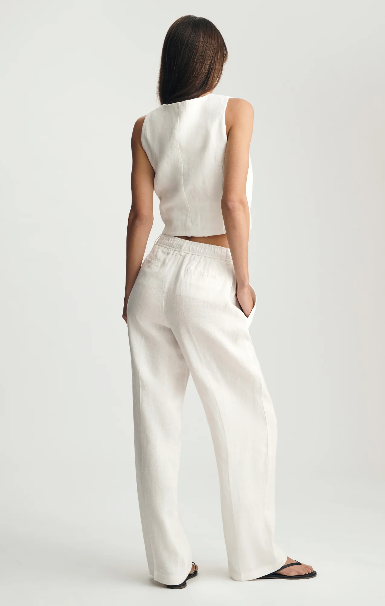 LINEN STRAIGHT LEG PANTS IN ANTIQUE WHITE - Image 2