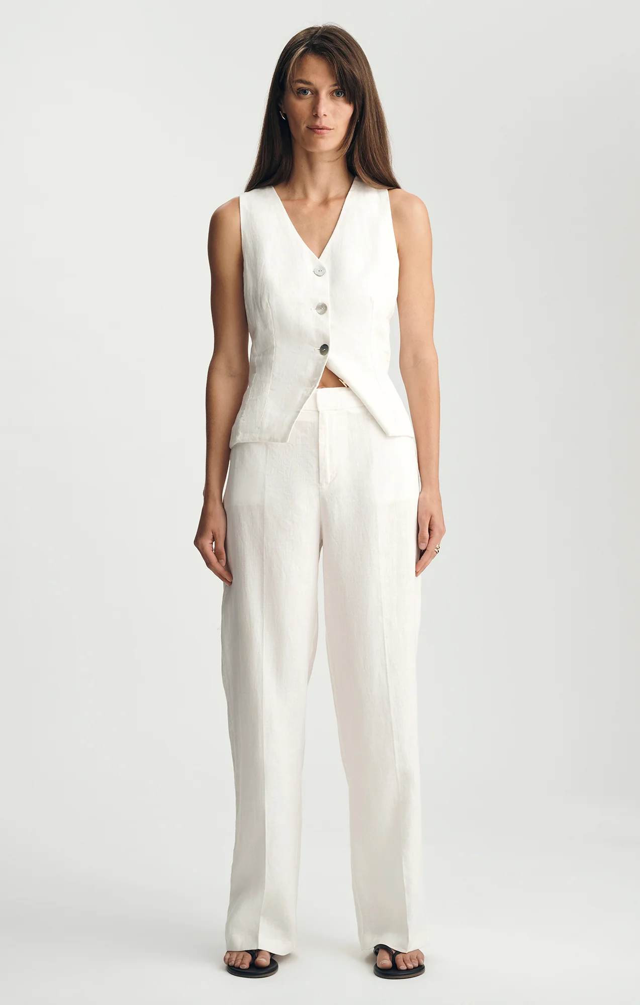 LINEN STRAIGHT LEG PANTS IN ANTIQUE WHITE - Image 3