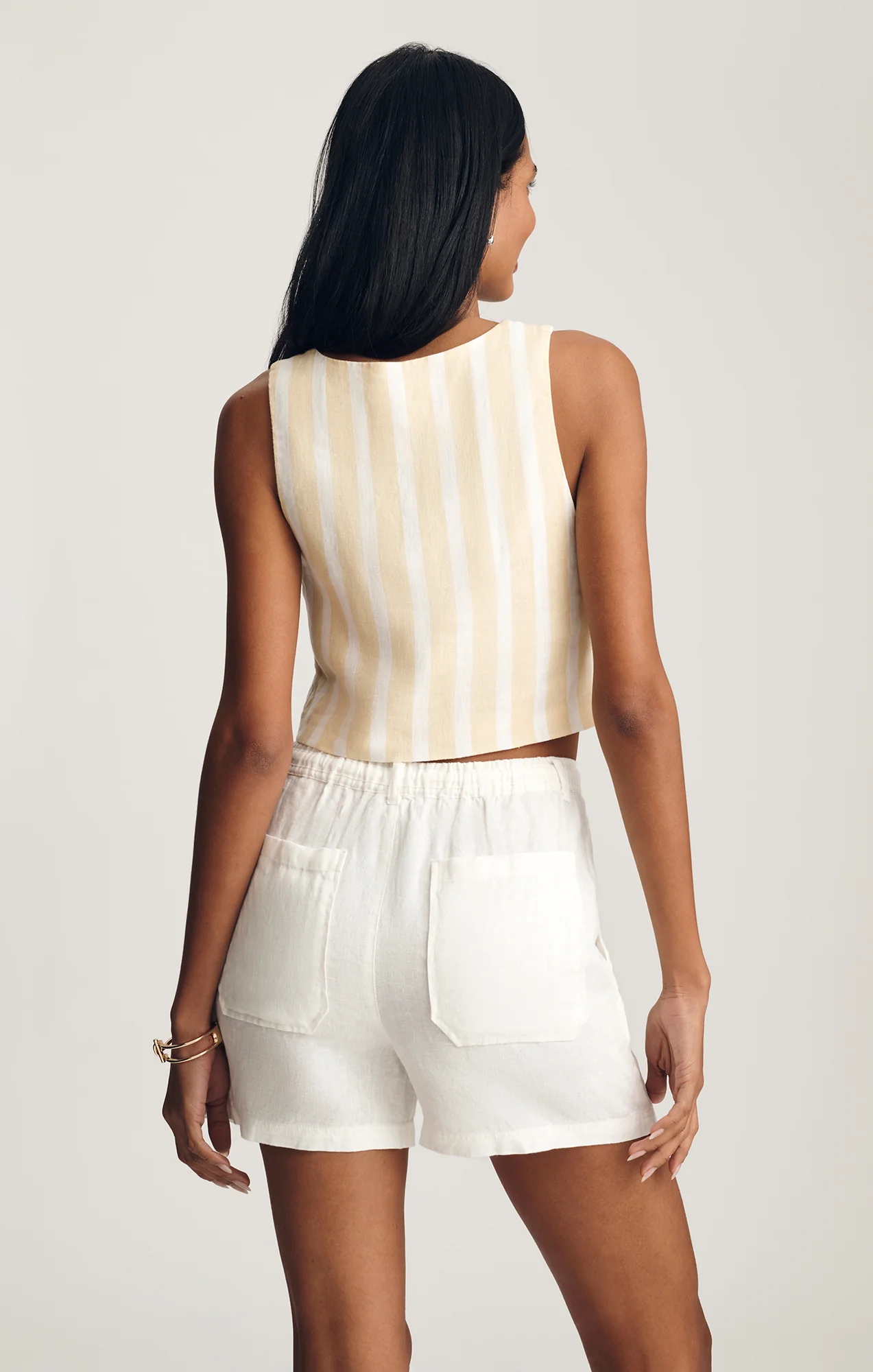 LINEN TIE-WAIST SHORTS IN ANTIQUE WHITE - Image 4