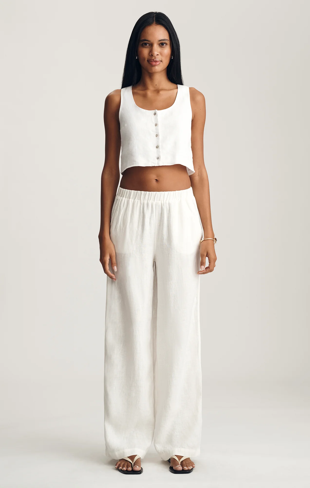 LINEN WIDE LEG PANTS IN ANTIQUE WHITE - Image 2