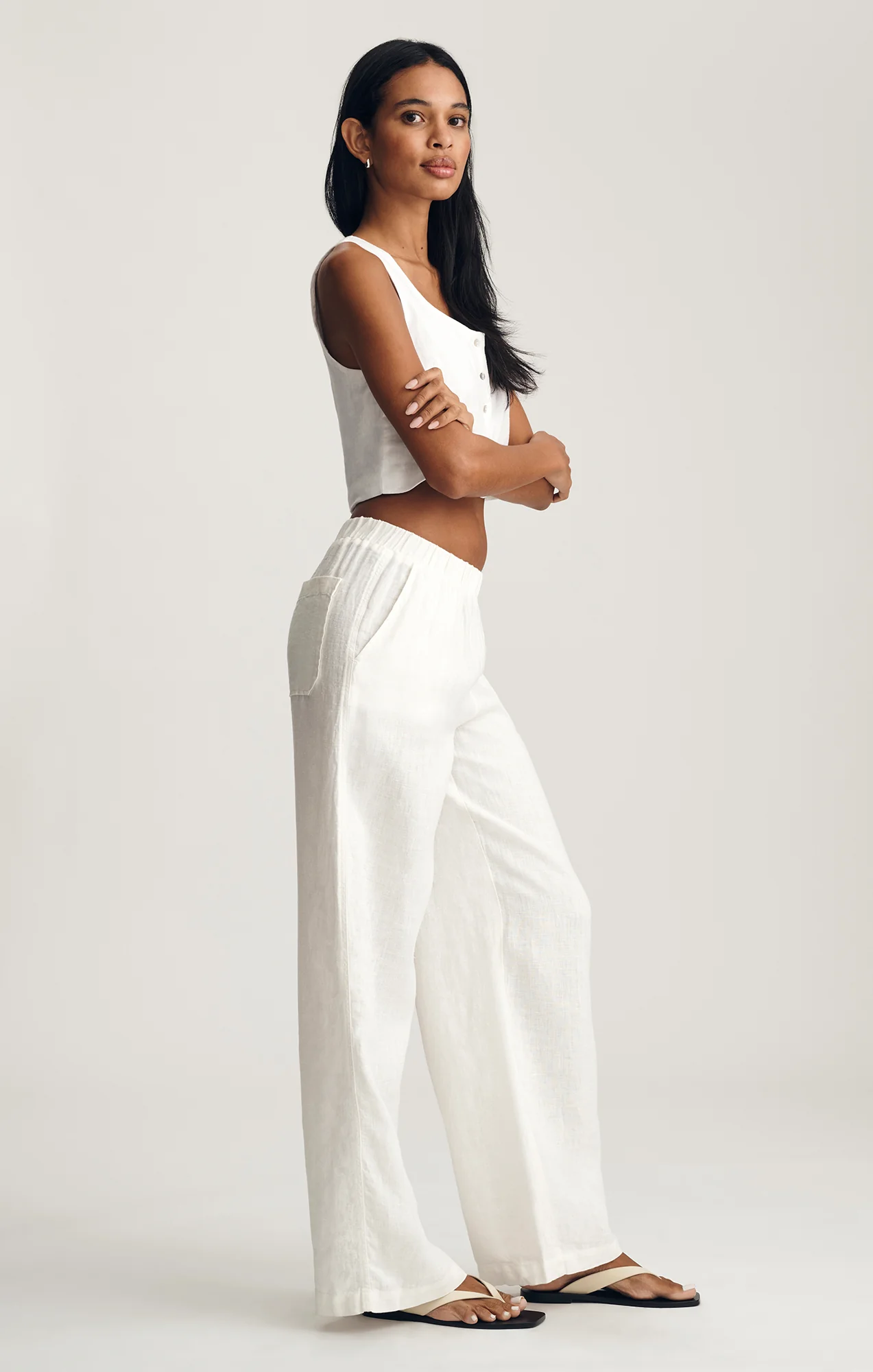 LINEN WIDE LEG PANTS IN ANTIQUE WHITE - Image 4