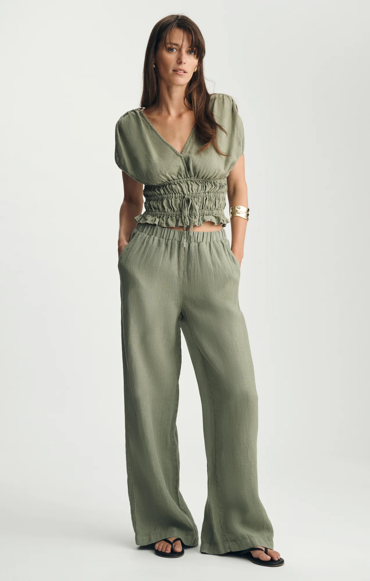 LINEN WIDE LEG PANTS IN SEA SPRAY