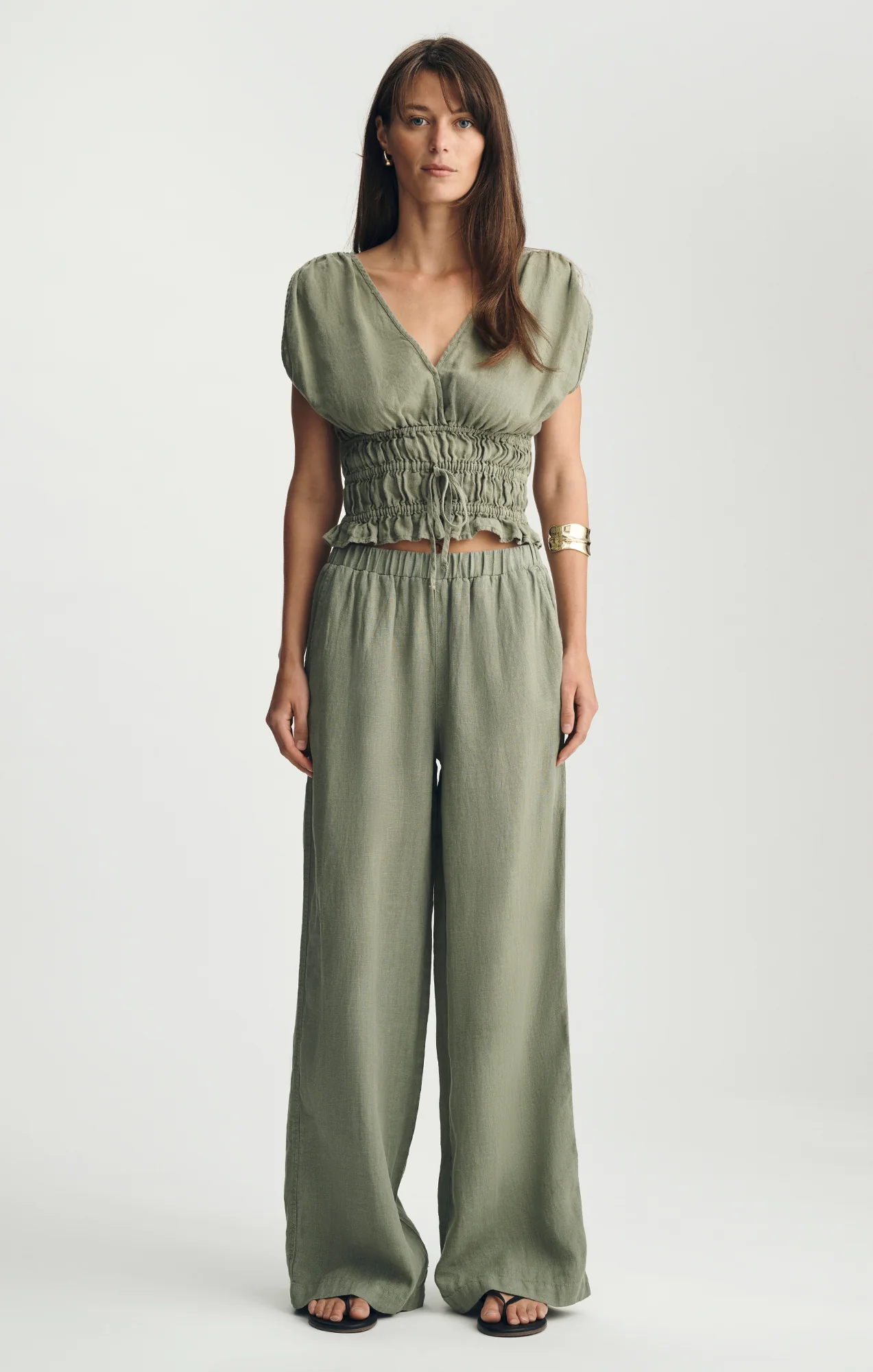 LINEN WIDE LEG PANTS IN SEA SPRAY - Image 3
