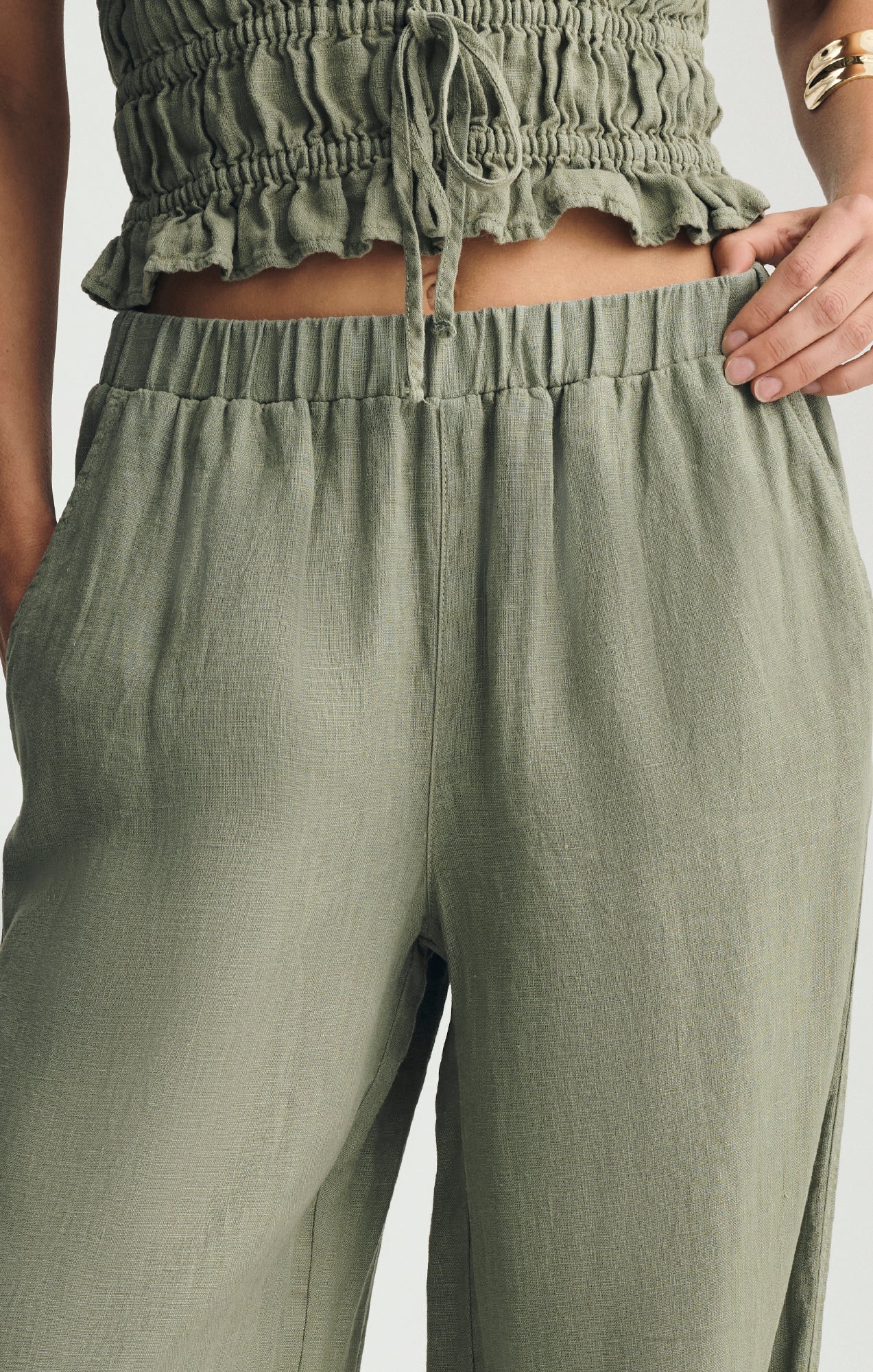 LINEN WIDE LEG PANTS IN SEA SPRAY - Image 5