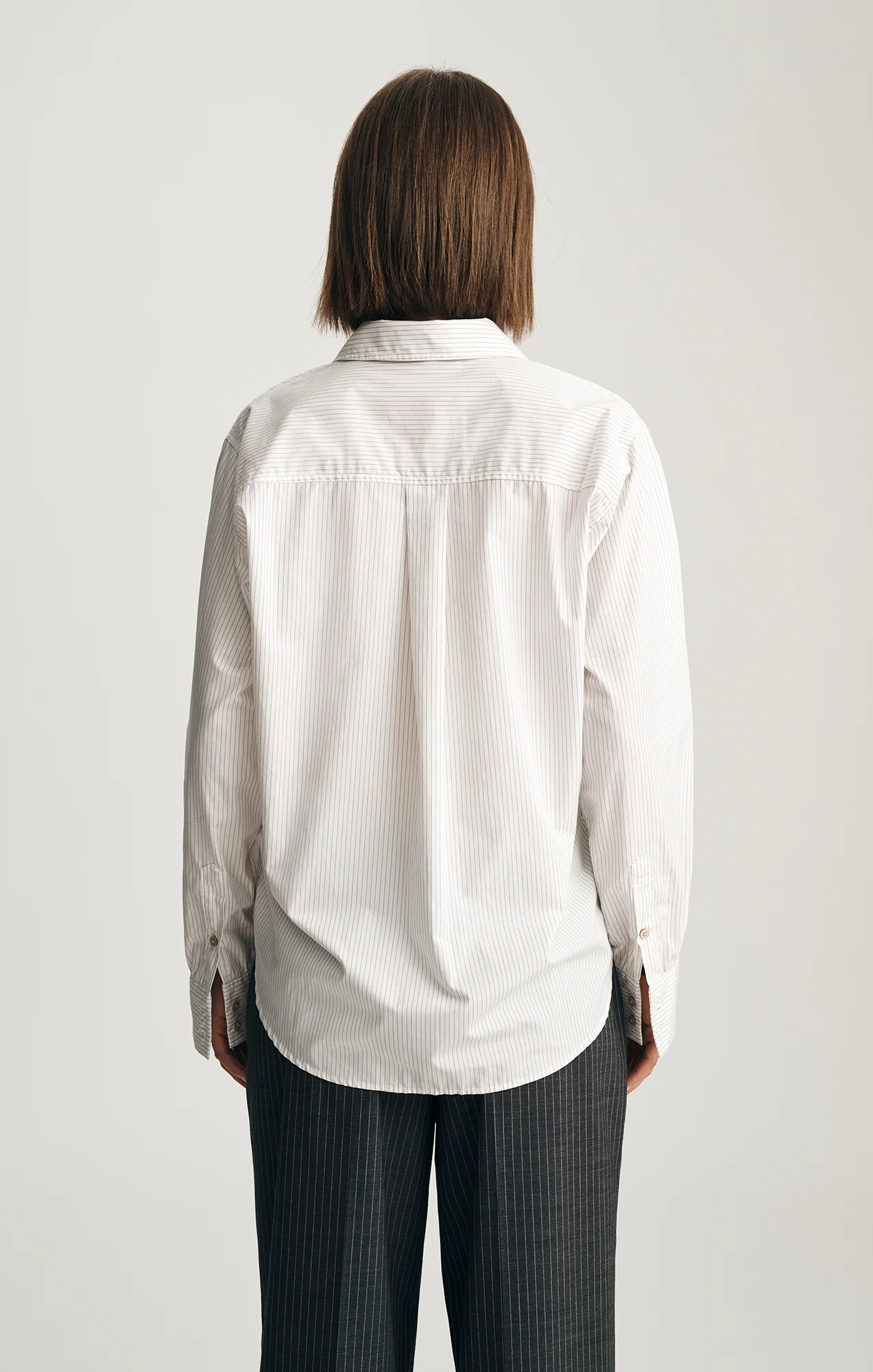 LONG SLEEVE BUTTON-UP SHIRT IN BEIGE STRIPE - Image 2