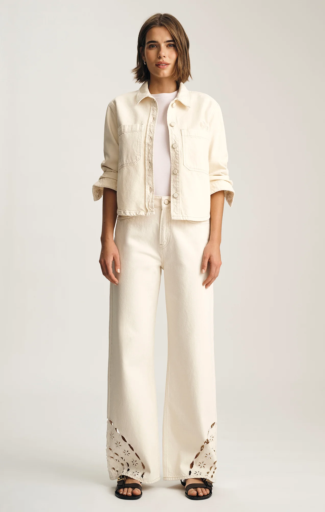 MALIBU WIDE LEG IN CREAM EMBROIDERED DENIM - Image 3