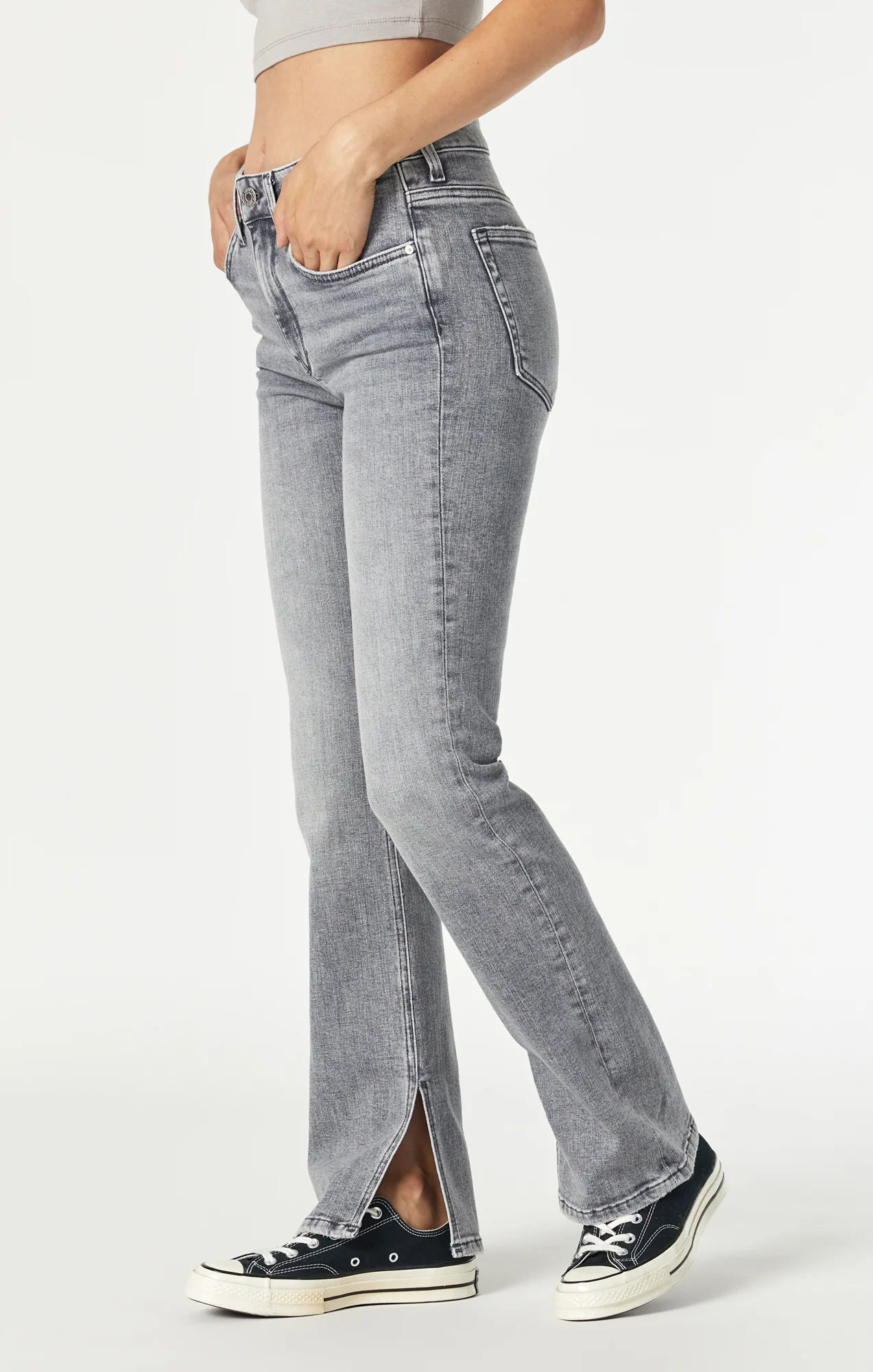 MARIA SLIT HEM FLARE IN VINTAGE GREY LA BLUE - Image 4