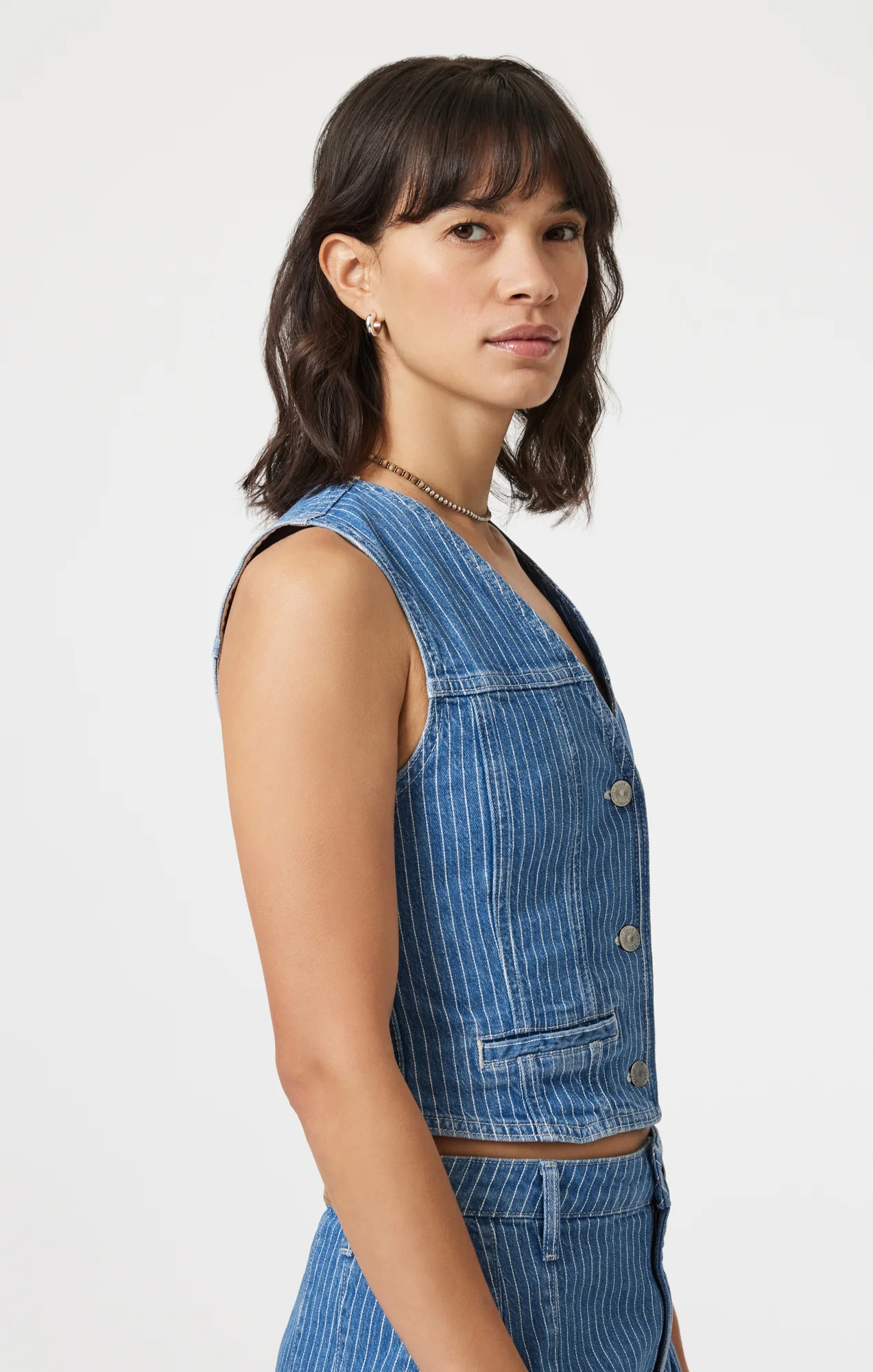 MERLIN VEST IN BLUE STRIPE DENIM - Image 4