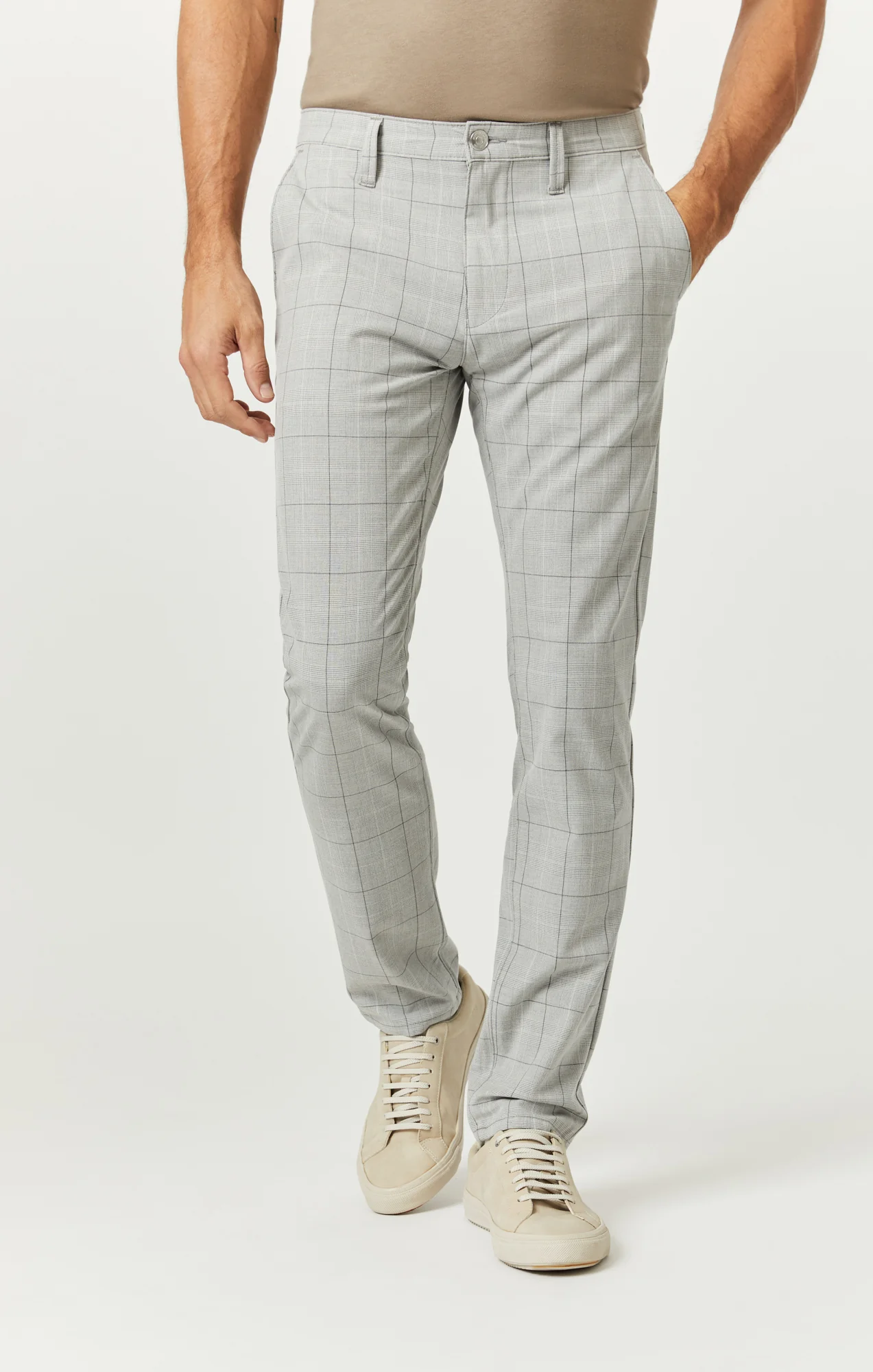 MILTON SLIM STRAIGHT CHINO IN LIGHT GREY CHECK - Image 3