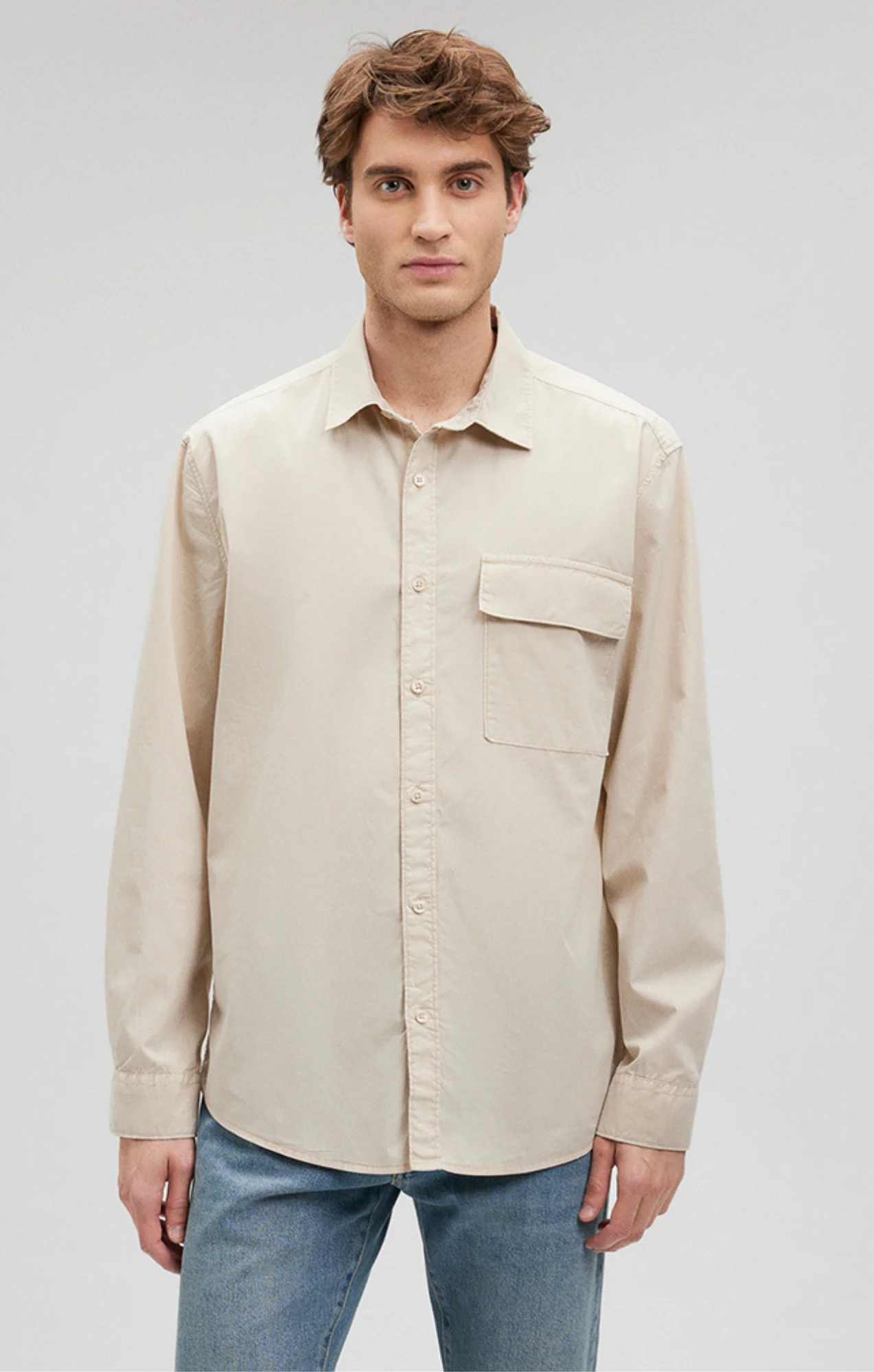 ONE POCKET BUTTON-UP SHIRT IN SILVER BIRCH - Image 3