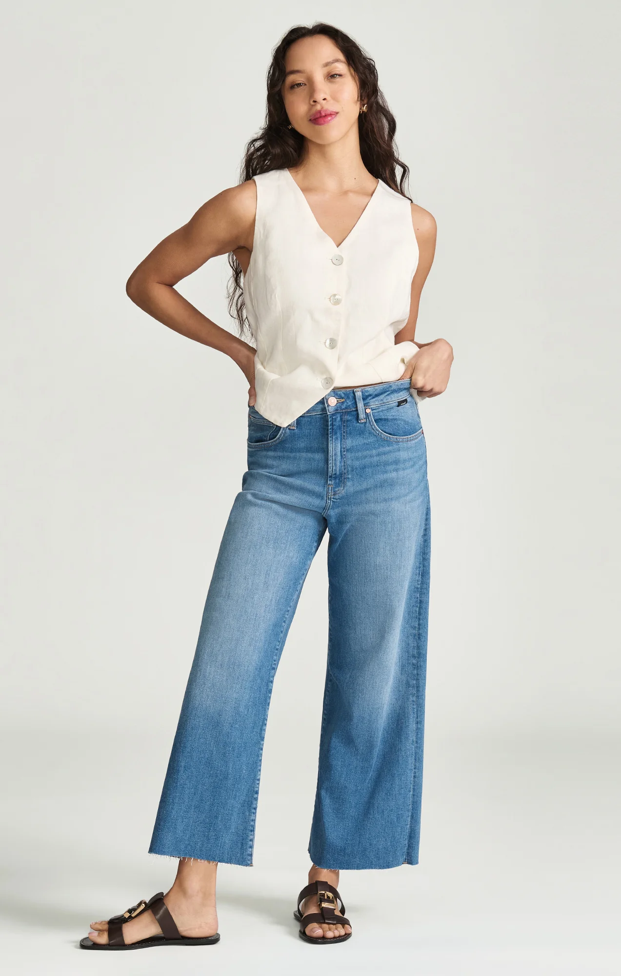 PALOMA CROPPED WIDE LEG IN MID BRUSHED FLEX BLUE