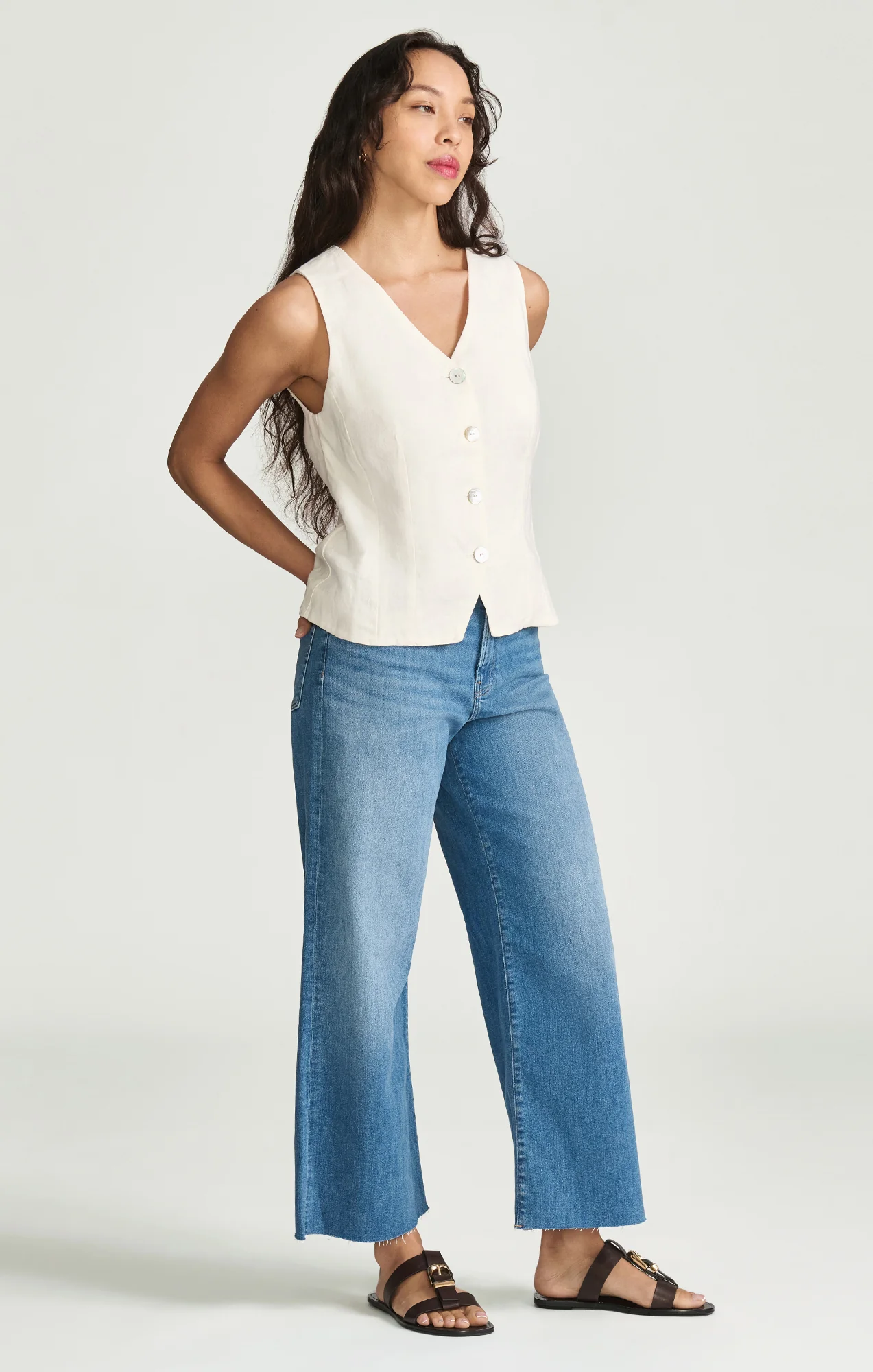 PALOMA CROPPED WIDE LEG IN MID BRUSHED FLEX BLUE - Image 2