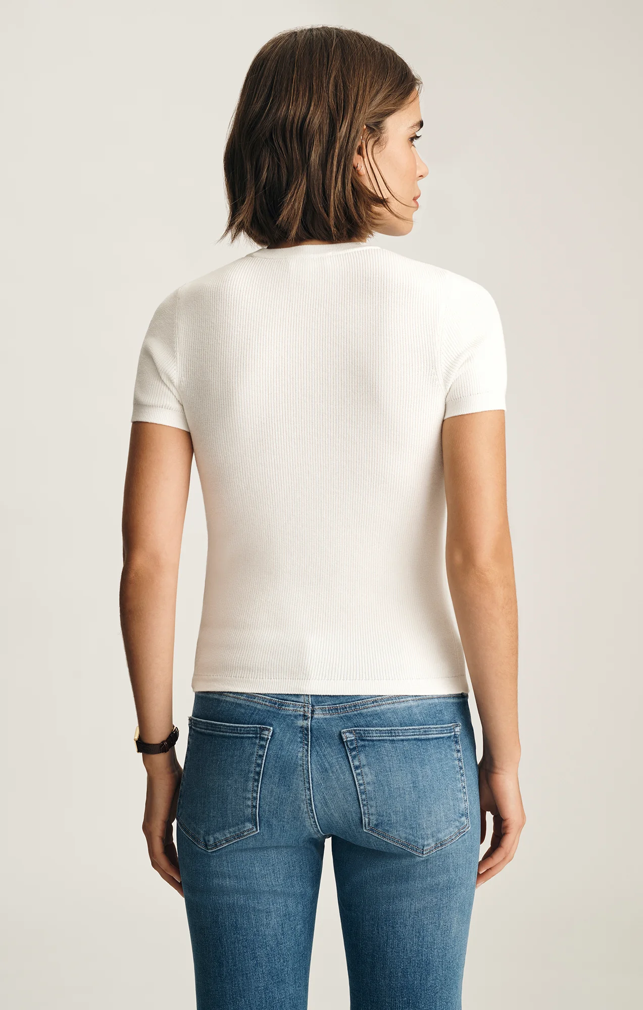 POINTELLE SHORT SLEEVE SWEATER IN ANTIQUE WHITE - Image 3