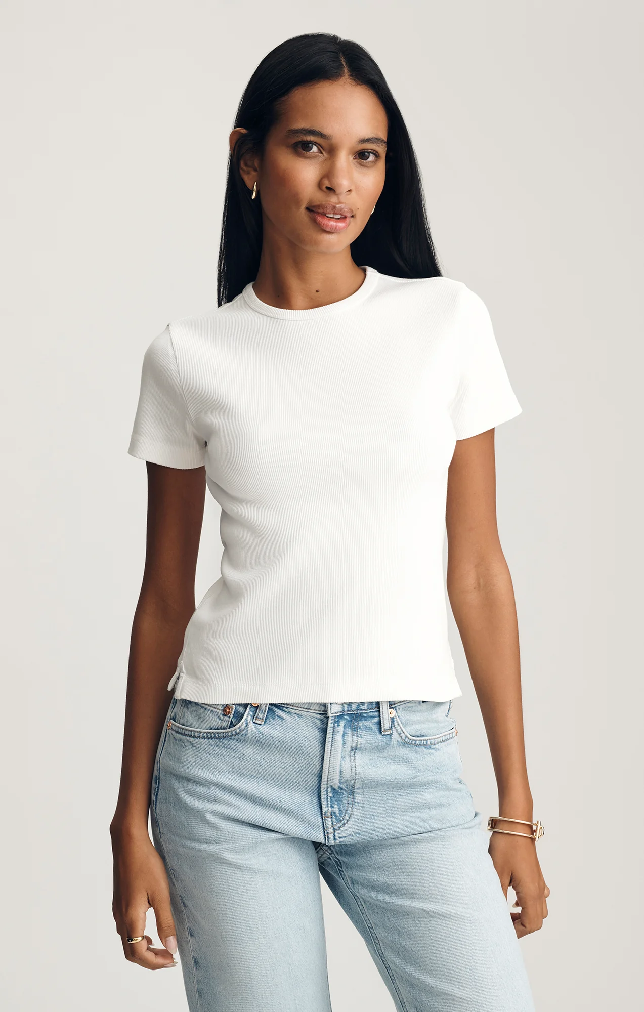 RIBBED CREW NECK T-SHIRT IN WHITE