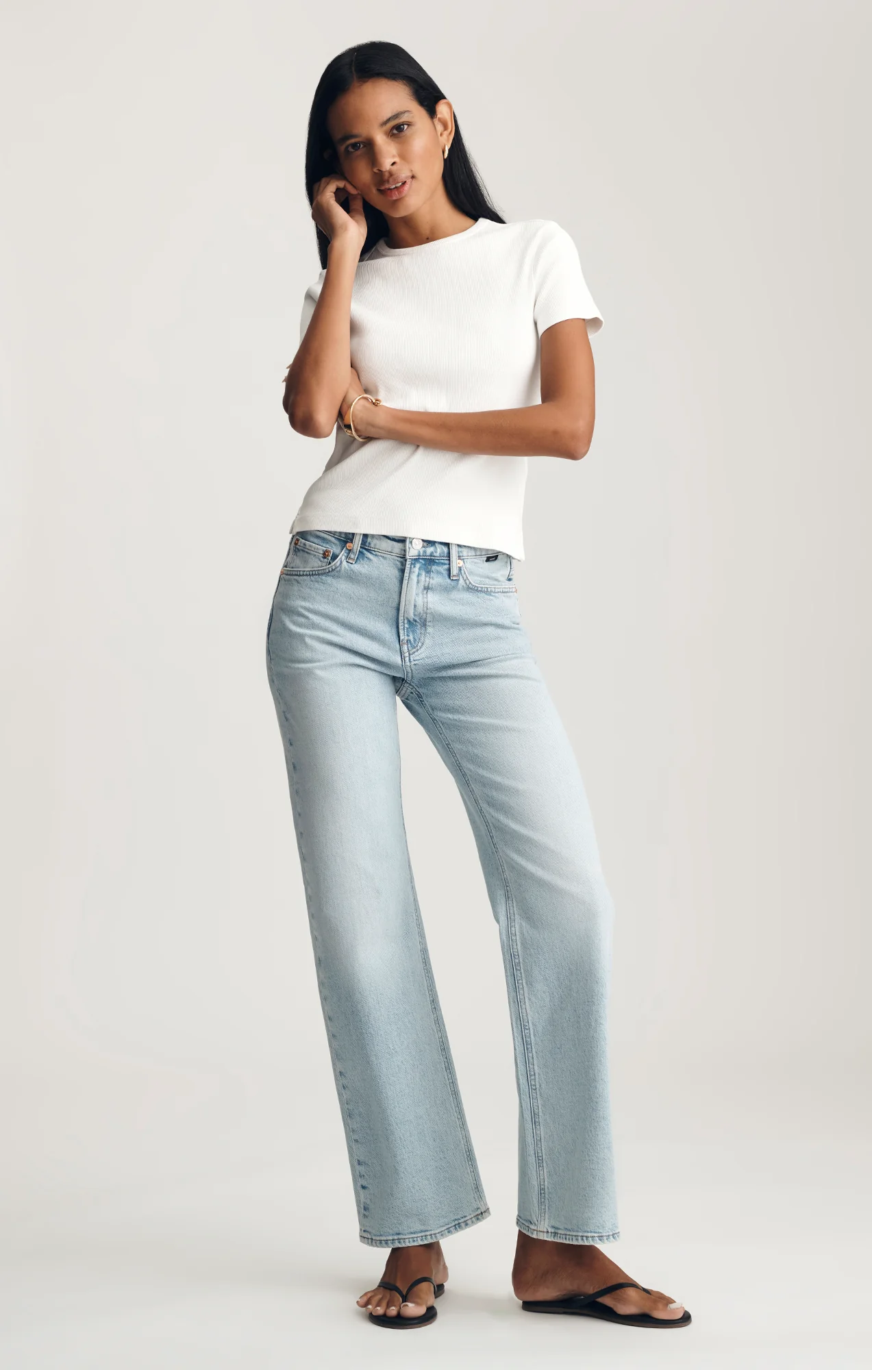 RIBBED CREW NECK T-SHIRT IN WHITE - Image 4