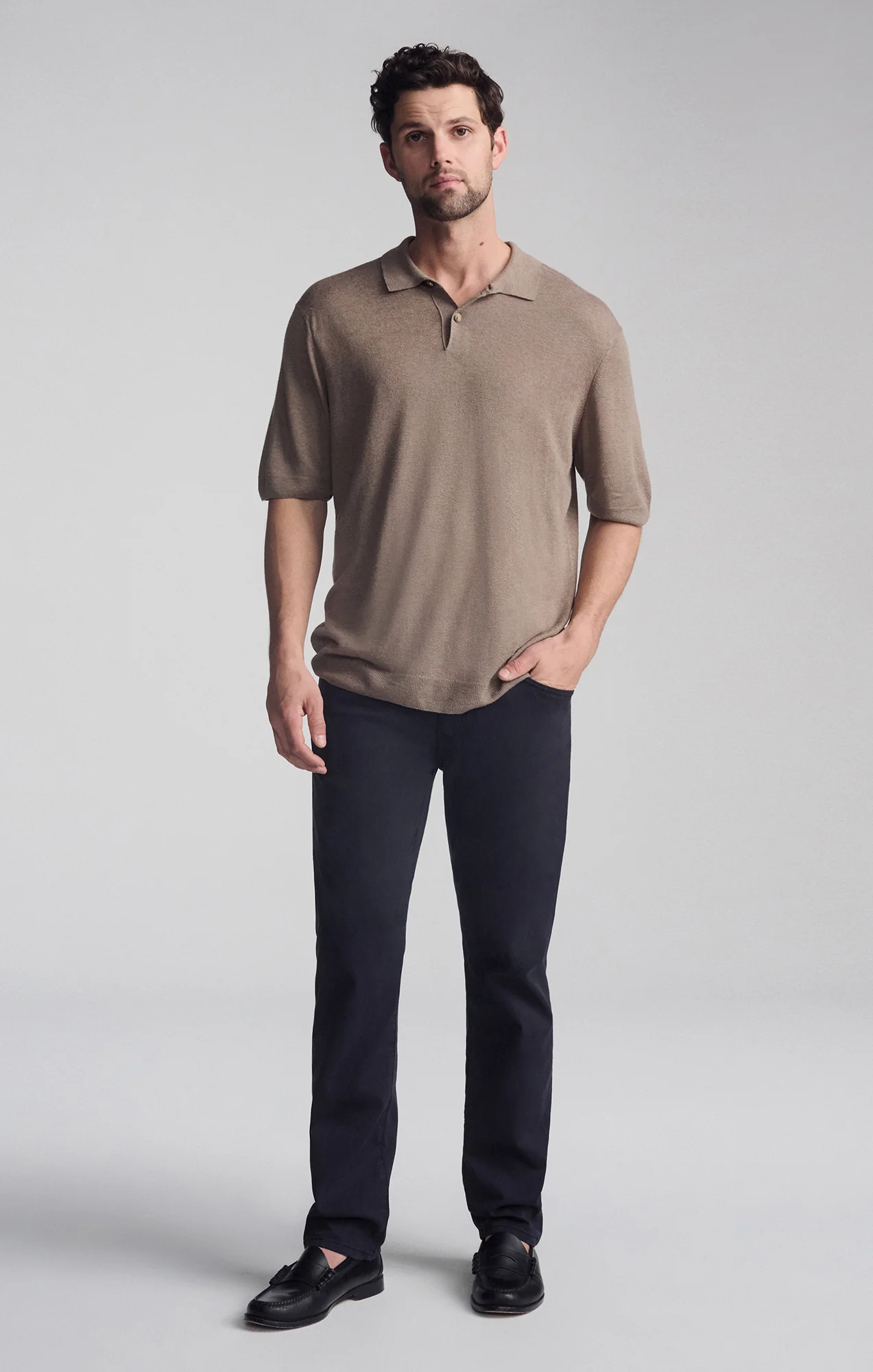 SHORT SLEEVE POLO SWEATER IN BRINDLE - Image 4