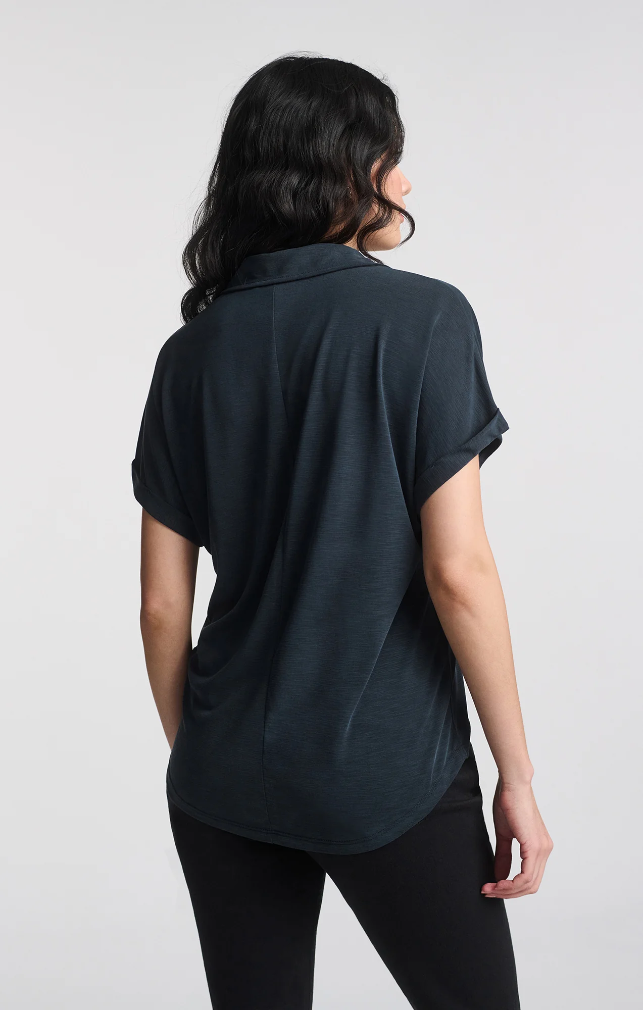 LUXE TOUCH TENCEL™ BUTTON-UP T-SHIRT IN BLACK - Image 6