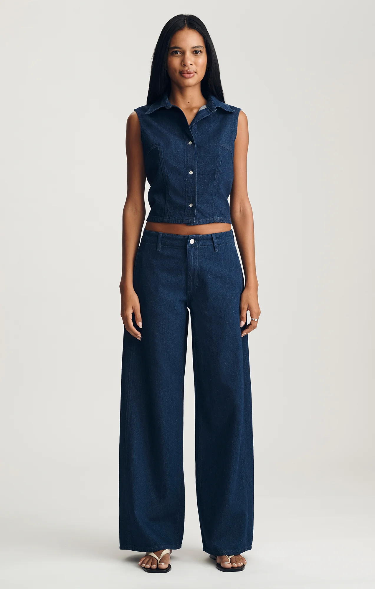 SIENA CHINO WIDE LEG IN DARK LINEN DENIM - Image 3