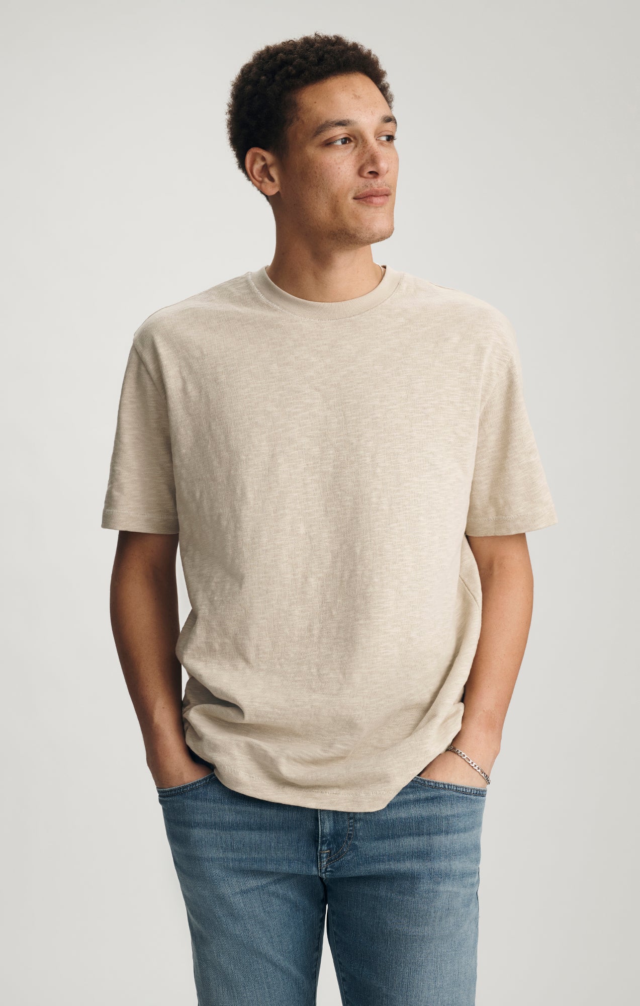 SLUB CREW NECK T-SHIRT IN FEATHER GRAY