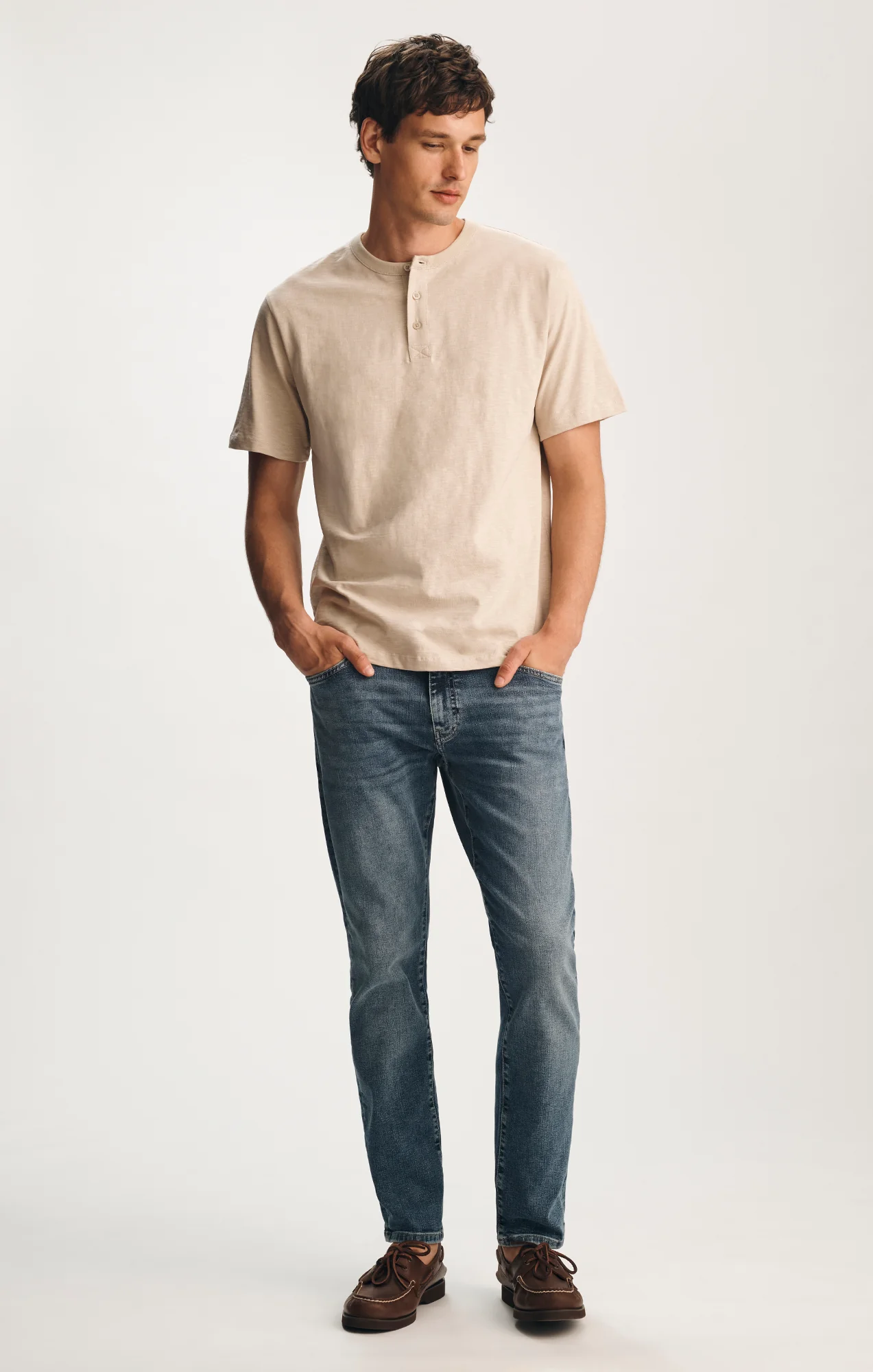 SLUB HENLEY T-SHIRT IN FEATHER GRAY - Image 4