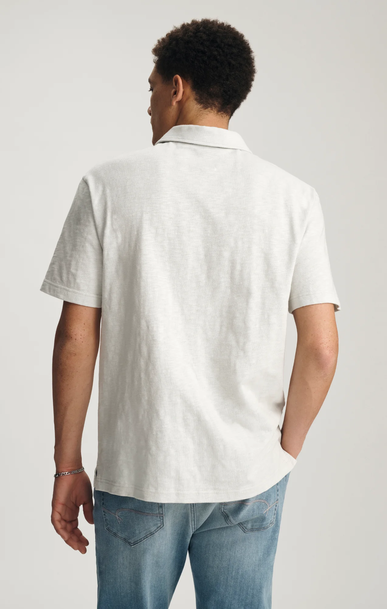 SLUB POLO T-SHIRT IN LUNAR ROCK - Image 3
