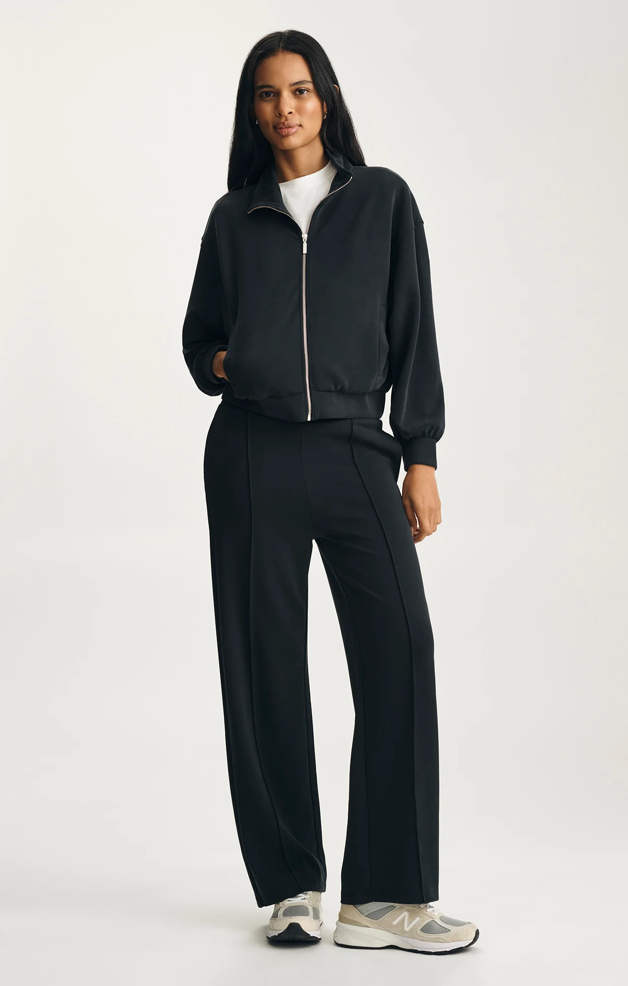 SPORTY LUXE TENCEL™ FULL ZIP SWEATSHIRT IN BLACK - Image 3