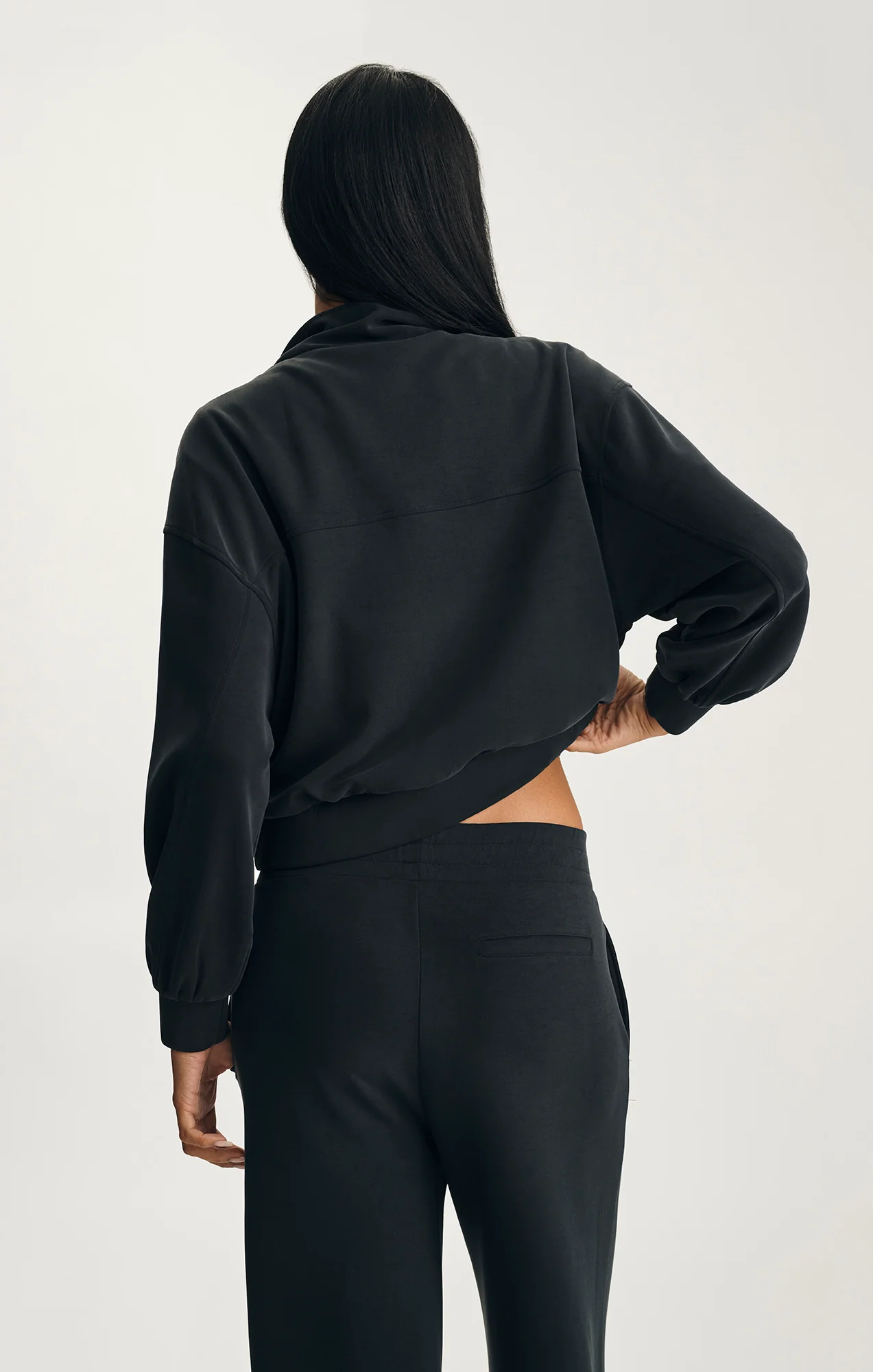SPORTY LUXE TENCEL™ FULL ZIP SWEATSHIRT IN BLACK - Image 4