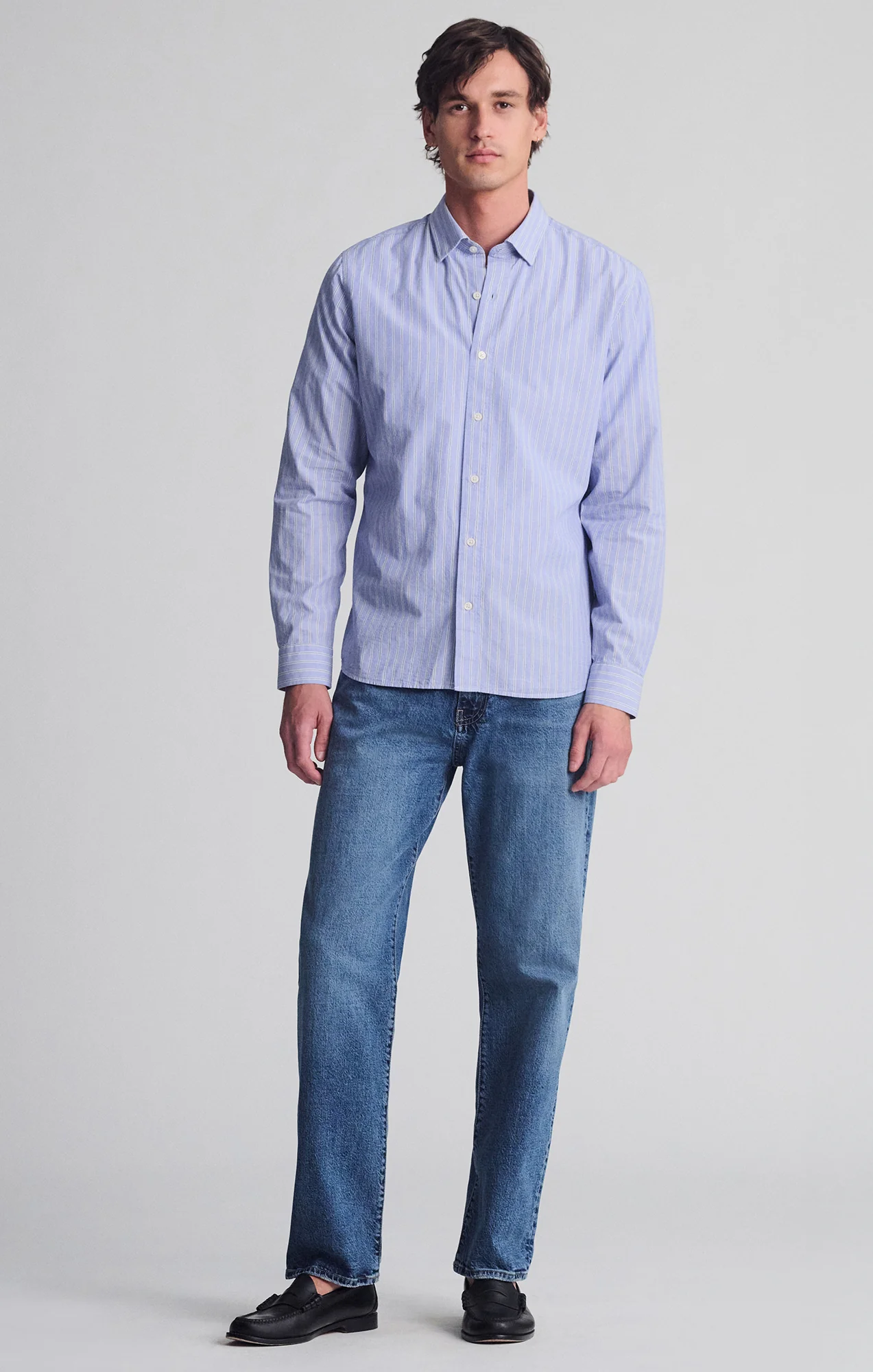 STRIPED LONG SLEEVE BUTTON-UP SHIRT IN HEATHER - Image 3