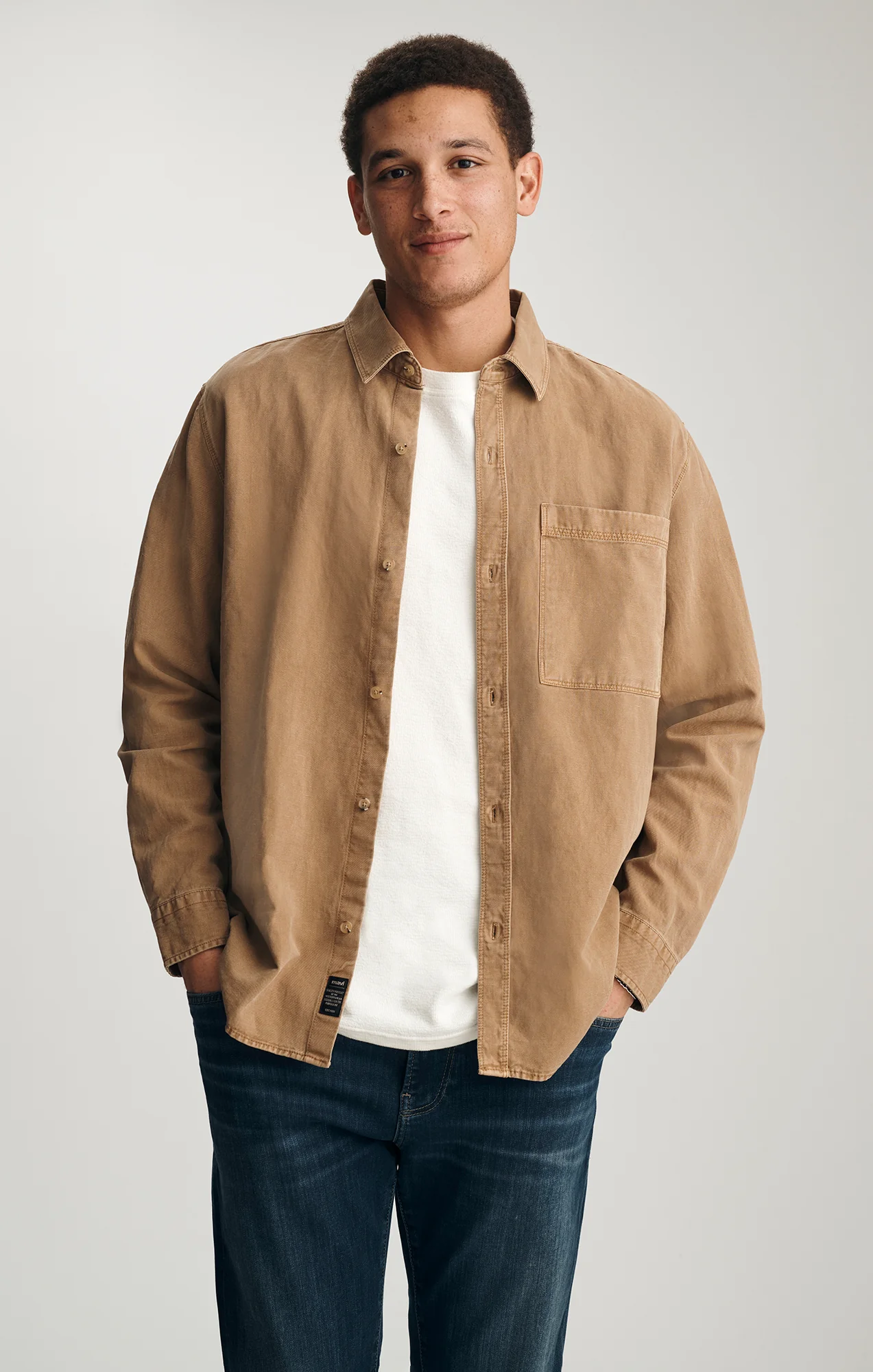 TENCEL™ ONE POCKET BUTTON-UP SHIRT IN TIGER'S EYE