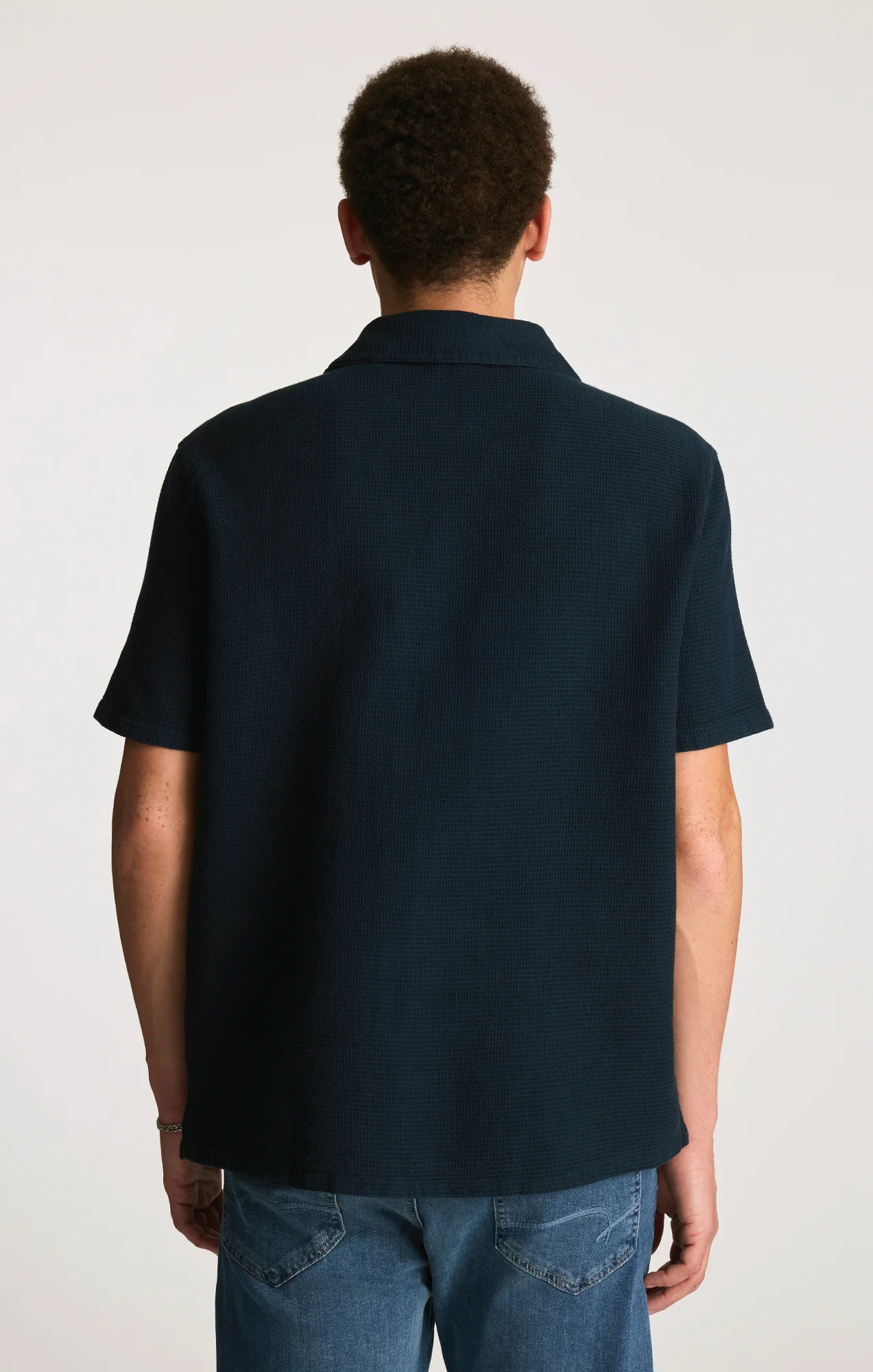WAFFLE KNIT CAMP COLLAR SHIRT IN TOTAL ECLIPSE - Image 2